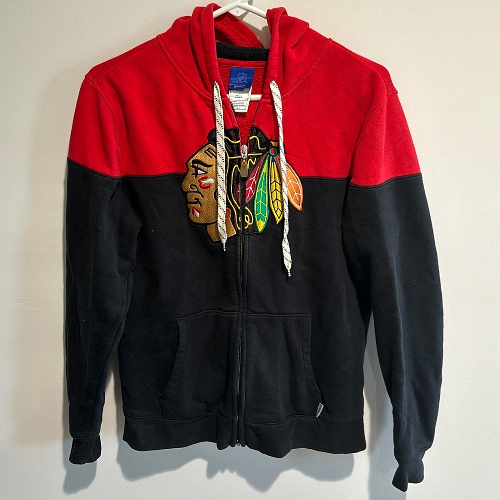 Reebok Mens Chicago Blackhawks Zip-Up Hoodie - Large